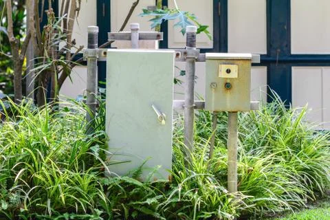 Outdoor electrical control box. Stock Photos