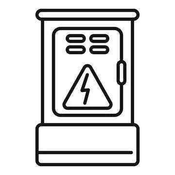 Outdoor electrical control panel with warning sign showing high voltage risk Stock Illustration