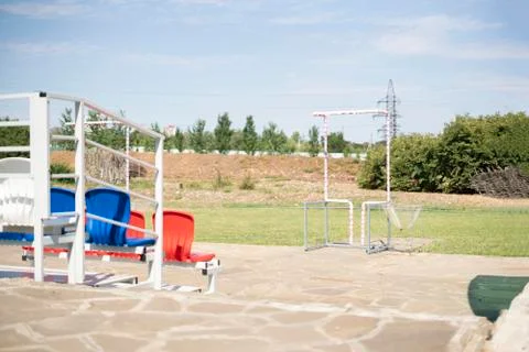 The outdoor empty shooting range spot, sport aiming training practice Stock Photos