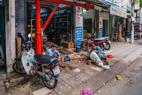 Outdoor Engine Repair Workshop Stock Photos