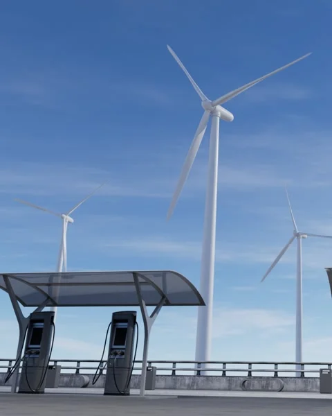 Outdoor EV charging station with wind turbines Stock-Footage 332412346
