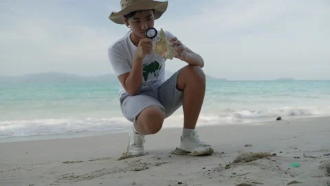 An outdoor excursion to the beach. The teacher is teaching the children Stock Footage 234932609