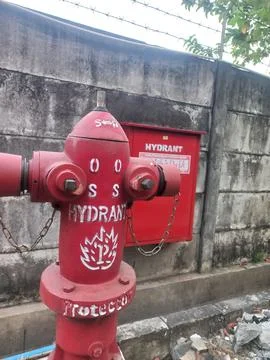 Outdoor Fire Hydrant Pillar with Red Wall Box Stock Photos