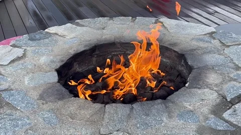 Outdoor fire pit at a terrace in winter Stock Footage 337226445