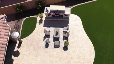 Outdoor fireplace decending view. Video stock 134581183