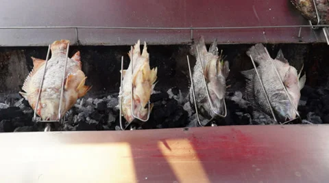 Outdoor Fish Barbecue - Front View Stock-Footage 34089720
