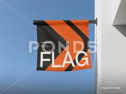 Outdoor Flag Sign Mockup Hanging on A Wall Modello PSD