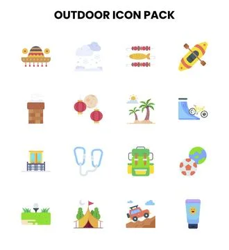 Outdoor Flat Bundle Icons Pack Stock Illustration