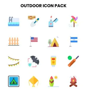 Outdoor Flat Graphics Icons Pack Stock Illustration