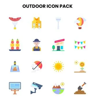 Outdoor Flat Set Icons Pack Stock Illustration