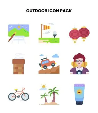 Outdoor Flat Vector Icons Pack Stock Illustration