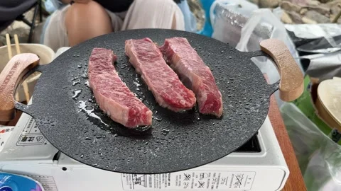 Outdoor fried beef steak Stock-Footage 313966473