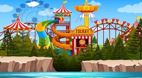 Outdoor fun park scene empty Stock Illustration