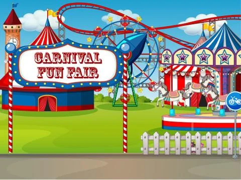 An outdoor funfair scene empty Illustrazione stock