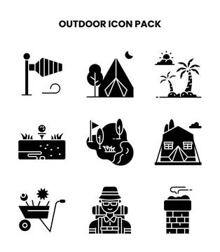 Outdoor Glyph Bundle Icons Pack Stock Illustration