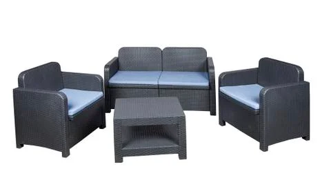 Outdoor grey sofas on white background Stock Photos