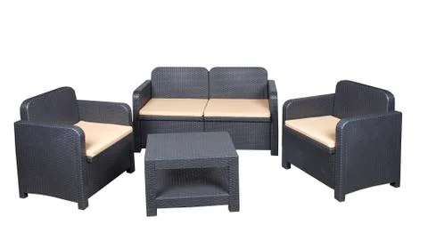 Outdoor grey sofas on white background Stock Photos