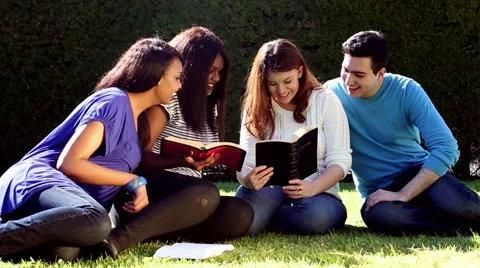 Outdoor Group Bible Study Stock Footage 41243912