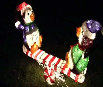 Outdoor holiday penguins decoration Stock Footage