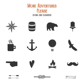 Outdoor icons and elements set for creation hiking, camping logo  other designs Illustrazione stock