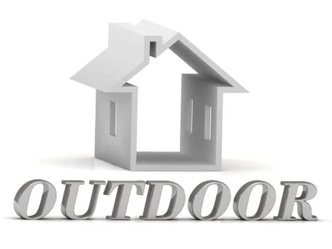 OUTDOOR- inscription of silver letters and white house on white background Stock Illustration