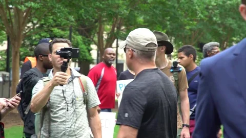 Outdoor interview with a cellphone during a protest in Atlanta, US Video stock 76777396
