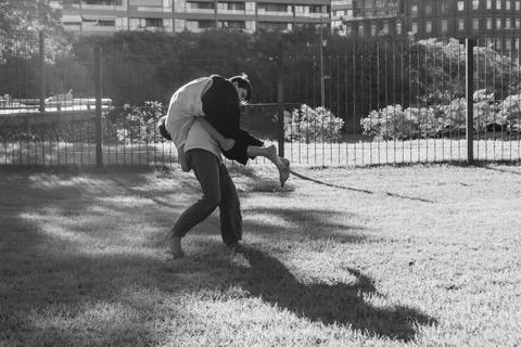 An outdoor Jiu Jitsu practice session with friends Stock Photos
