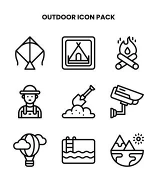 Outdoor Line Bundle Icons Pack Stock Illustration