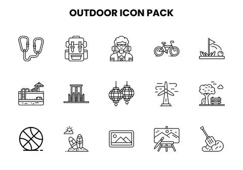 Outdoor Line Vector Icons Pack Stock Illustration