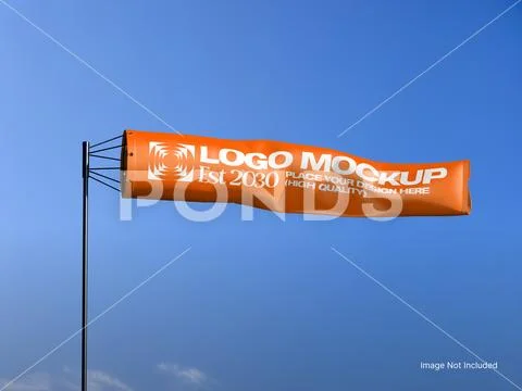 Outdoor Logo Flag Mockup – Fabric Windsock Branding Scene PSD Template