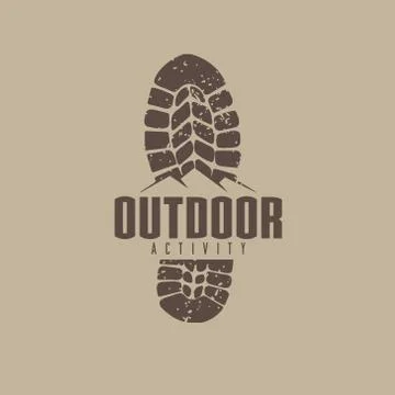 Outdoor logo idea with boot track and mountain graphic Stock Illustration