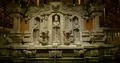 Outdoor nightshot illuminated fountain well with Hindu sculptures Bali 4k or 4k+ Resolution