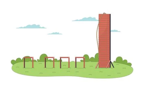 Outdoor obstacle course training 2D vector illustration Stock Illustration