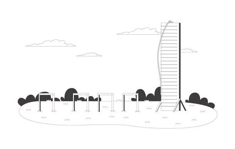 Outdoor obstacle course training flat line illustration Stock Illustration