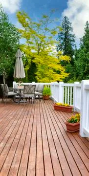 Outdoor open deck ready for spring time season Stock Photos