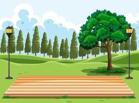 Outdoor park with empty stage Stock Illustration