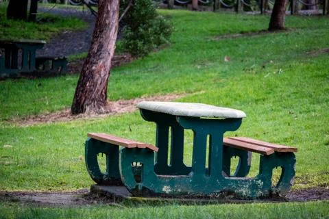 Outdoor park seating table Stock Photos