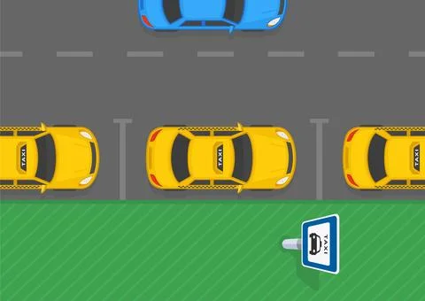 Outdoor parking rules and tips. Top view of a dedicated taxi parking lot. 스톡 일러스트