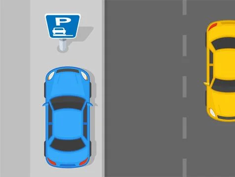 Outdoor parking tips and rules. Top view of a car fully parked on footway. Stock Illustration