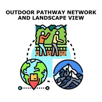 Outdoor pathway network and landscape view conceptual icon Stock Illustration