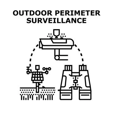 Outdoor perimeter surveillance system concept illustration Stock Illustration
