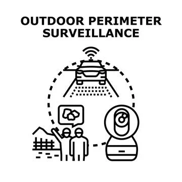 Outdoor perimeter surveillance system protecting property concept Stock Illustration