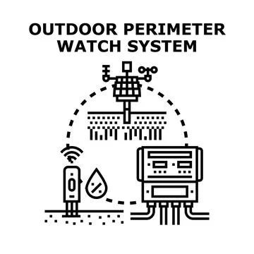 Outdoor perimeter watch system controlling smart garden irrigation Stock Illustration