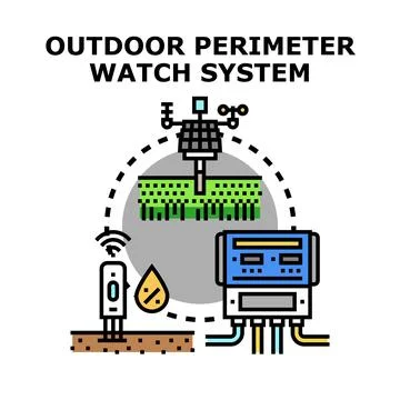 Outdoor perimeter watch system controlling smart garden irrigation Stock Illustration