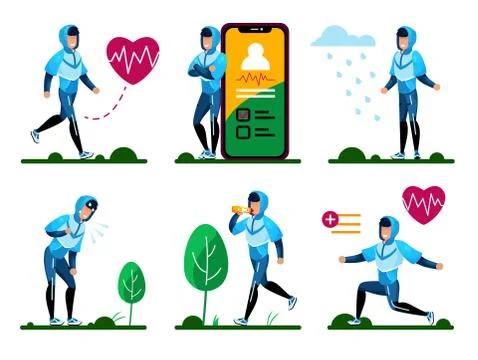 Outdoor Physical Activities Vector Concepts Set Stock Illustration