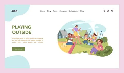 Outdoor playtime at kindergarten. Flat vector illustration Stock Illustration