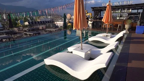 Outdoor Pool At The Rooftop Of Glory Boutique Hotel In Chiang Mai, Stock Footage 171216697