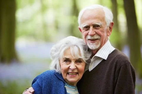 Outdoor Portrait Of Happy Senior Couple Stock Photos