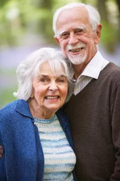Outdoor Portrait Of Happy Senior Couple Stock Photos