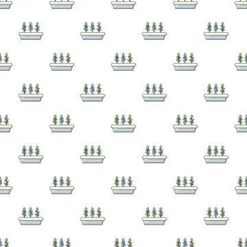 Outdoor potted plants pattern seamless Stock Illustration
